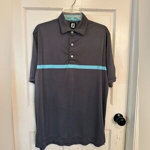 FOOTJOY GOLF ENGINEEREDNAILHEAD JACQUARD MENS POLO SHIRT BLACK, WHITE, & AQUA LG